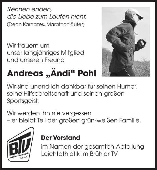 Traueranzeigen Von Andreas Pohl WirTrauern