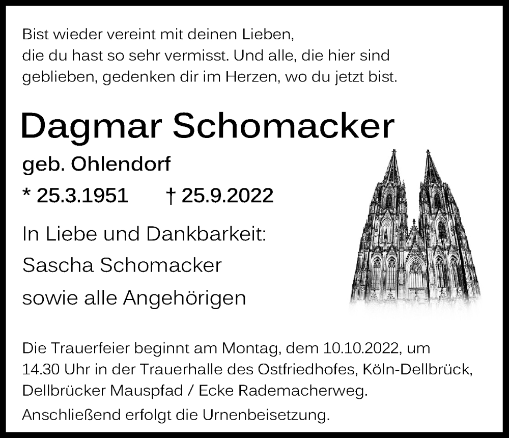 Traueranzeigen Von Dagmar Schomacker WirTrauern