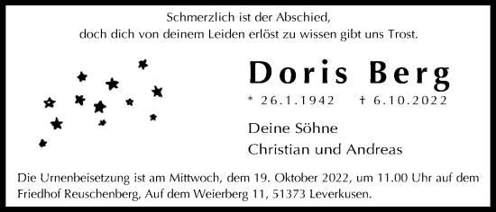 Traueranzeigen Von Doris Berg Wirtrauern