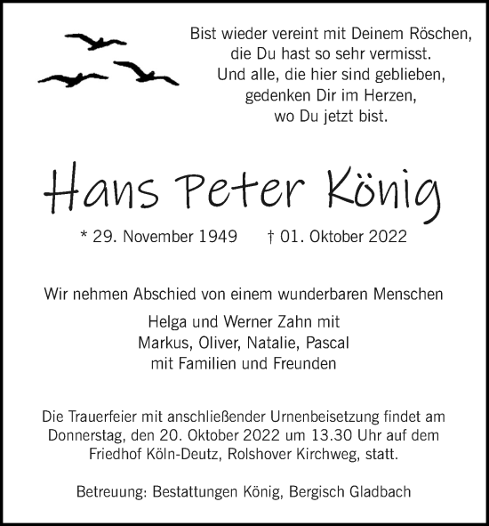 Traueranzeigen Von Hans Peter K Nig Wirtrauern