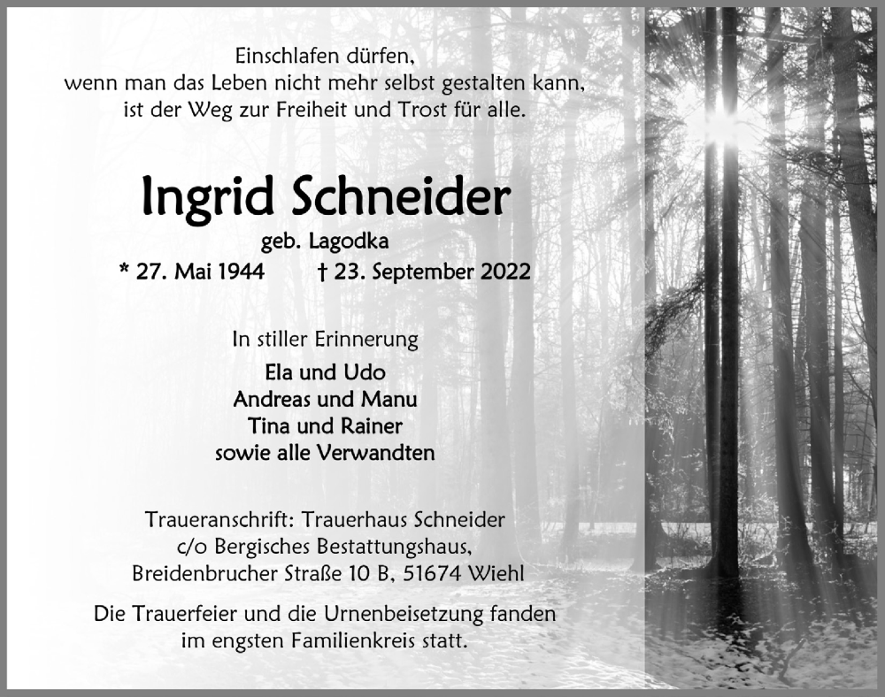 Traueranzeigen Von Ingrid Schneider Wirtrauern