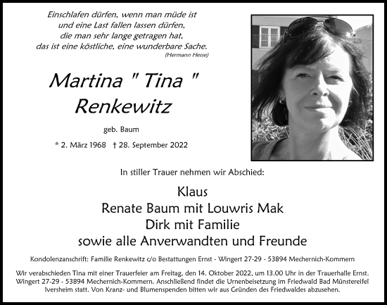 Anzeige von Martina Renkewitz von  Blickpunkt Euskirchen 