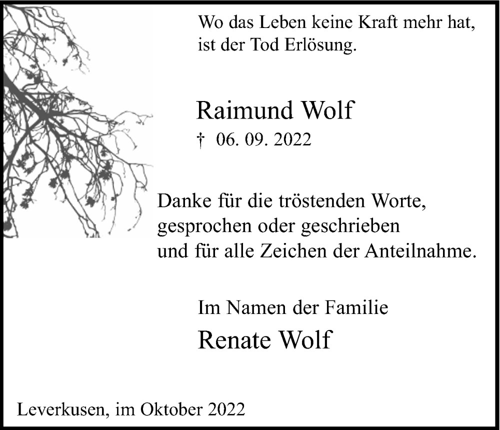 Traueranzeigen Von Raimund Wolf Wirtrauern