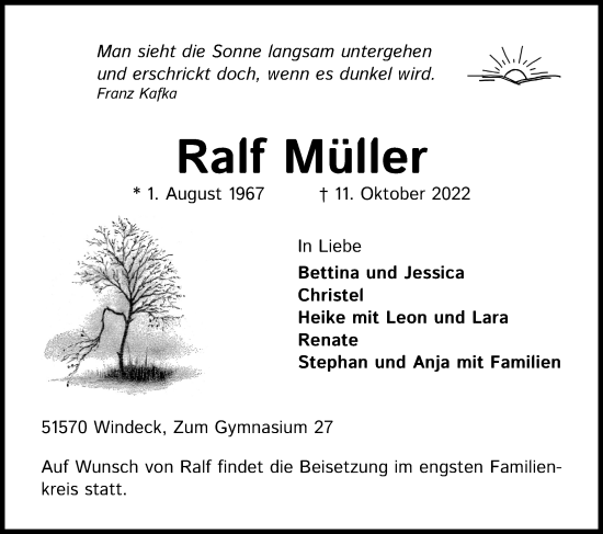 Traueranzeigen von Ralf Müller WirTrauern