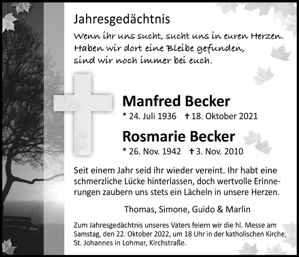 Traueranzeigen Von Rosemarie Becker Wirtrauern