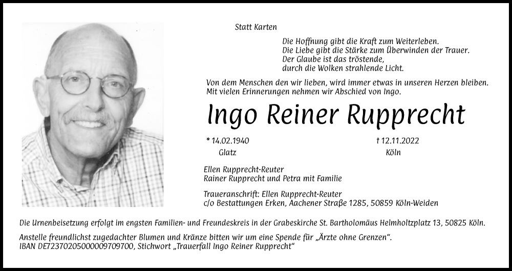 Traueranzeigen Von Ingo Reiner Rupprecht WirTrauern