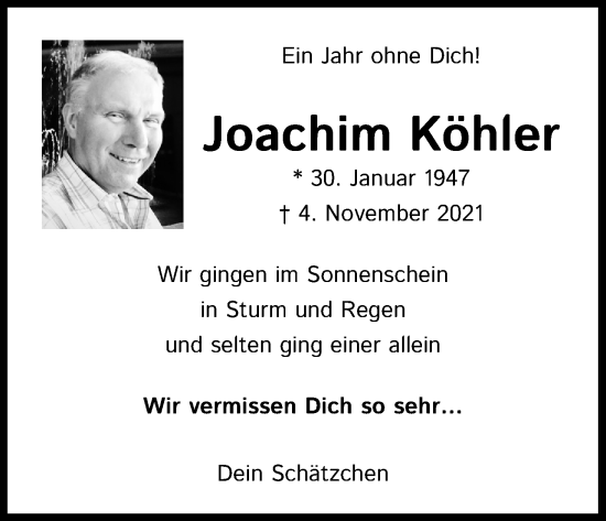 Traueranzeigen von Joachim Köhler WirTrauern