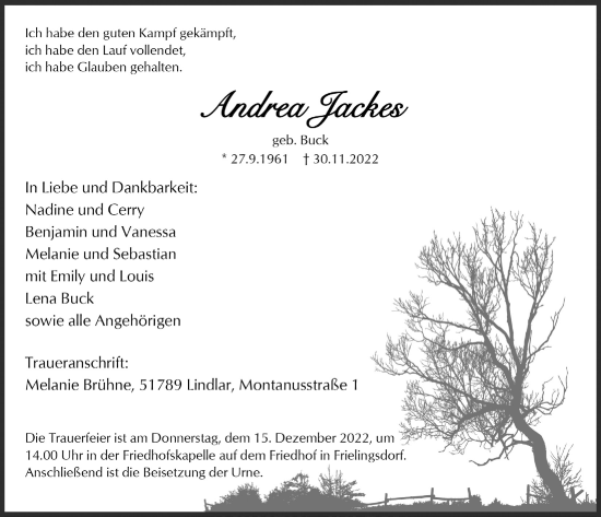 Traueranzeigen Von Andrea Jackes Wirtrauern