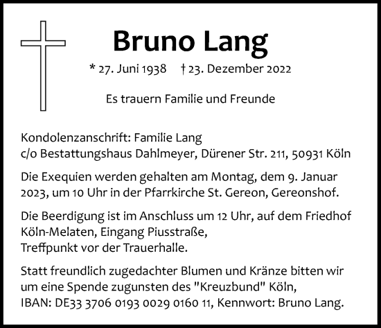 Traueranzeigen Von Bruno Lang WirTrauern