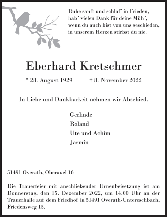 Traueranzeigen Von Eberhard Kretschmer Wirtrauern