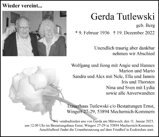 Traueranzeigen Von Gerda Tutlewski Wirtrauern