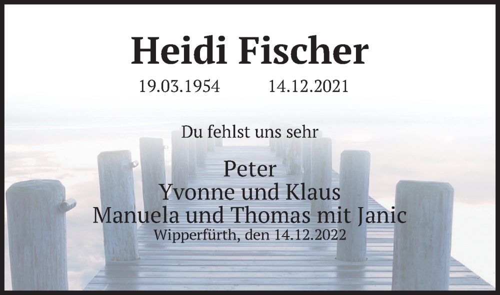 Traueranzeigen Von Heidi Fischer WirTrauern