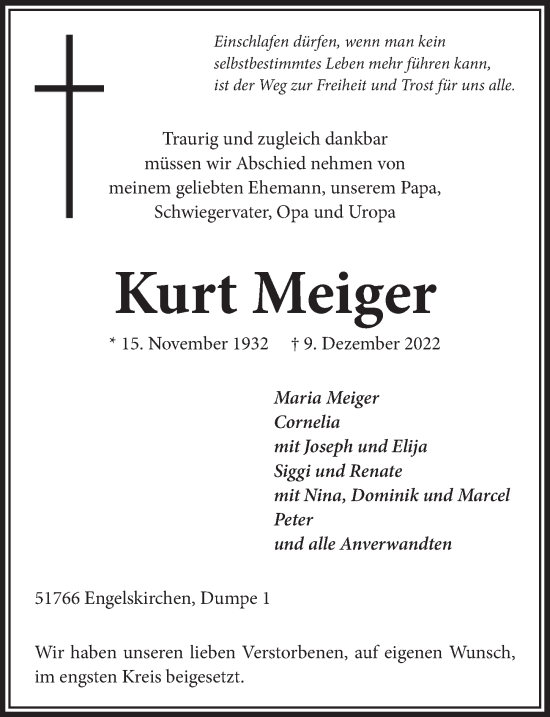 Traueranzeigen Von Kurt Meiger Wirtrauern