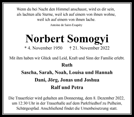 Traueranzeigen Von Norbert Somogyi WirTrauern