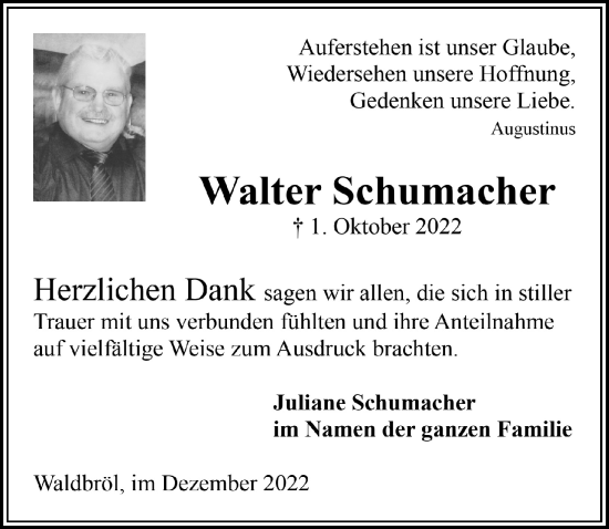 Traueranzeigen Von Walter Schumacher WirTrauern