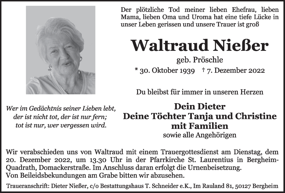 Traueranzeigen Von Waltraud Nie Er Wirtrauern