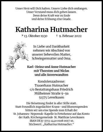 Traueranzeigen Von Katharina Hutmacher WirTrauern