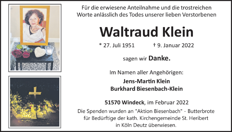 Traueranzeigen Von Waltraud Klein WirTrauern