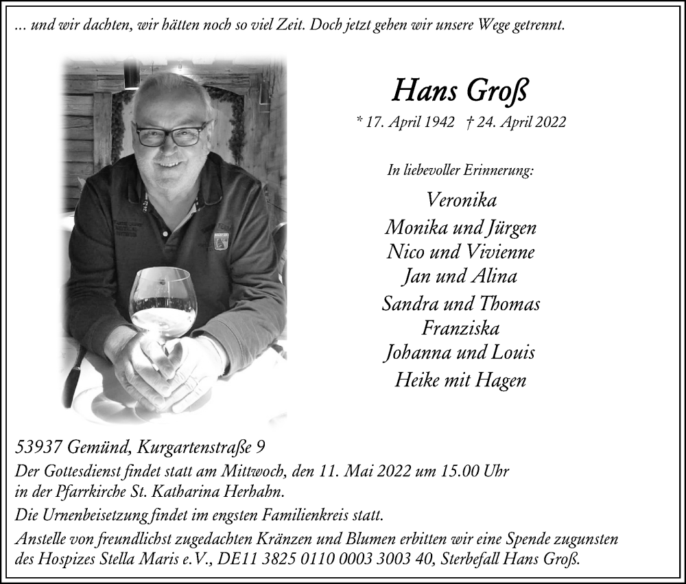 Traueranzeigen Von Hans Gro Wirtrauern