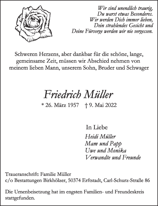 Traueranzeigen von Friedrich Müller WirTrauern