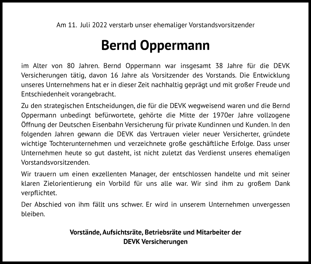 Traueranzeigen Von Bernd Oppermann WirTrauern