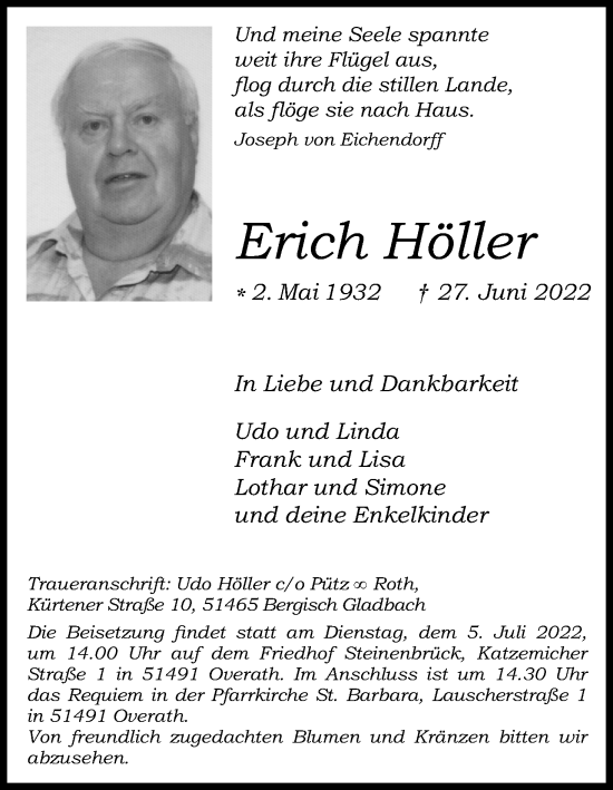 Traueranzeigen Von Erich H Ller Wirtrauern