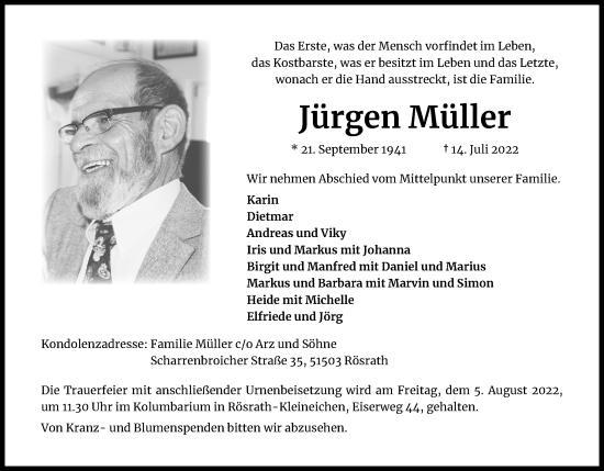 Traueranzeigen von Jürgen Müller WirTrauern