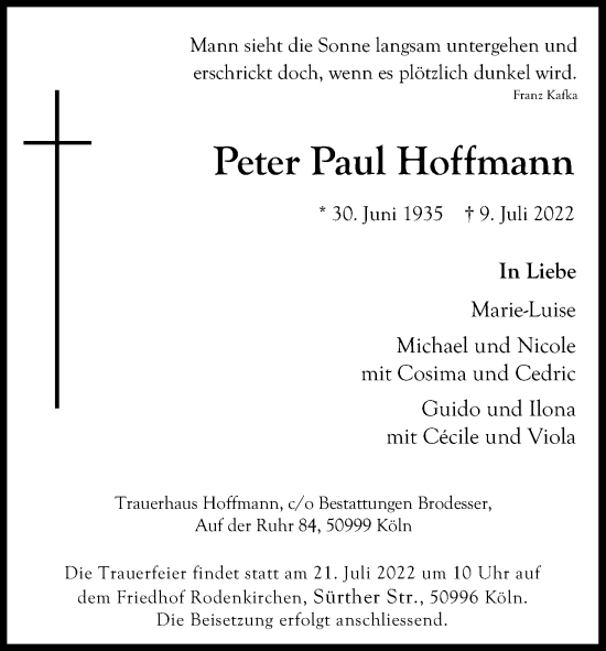 Traueranzeigen Von Peter Paul Hoffmann WirTrauern