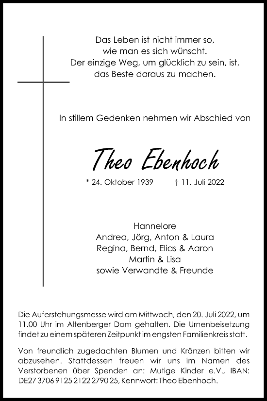 Traueranzeigen Von Theo Ebenhoch WirTrauern