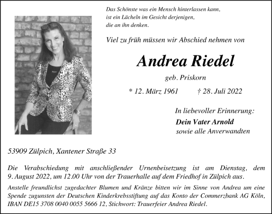 Traueranzeigen Von Andrea Riedel WirTrauern