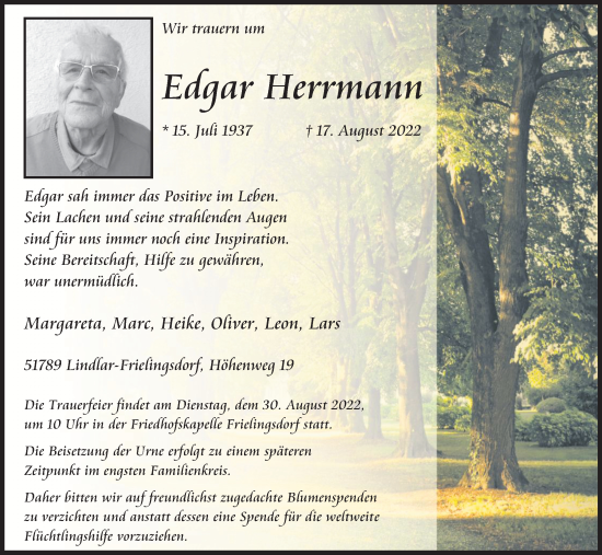 Traueranzeigen Von Edgar Herrmann Wirtrauern