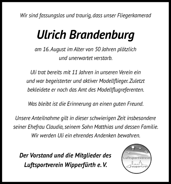 Traueranzeigen Von Ulrich Brandenburg WirTrauern