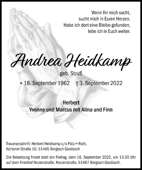 Traueranzeigen Von Andrea Heidkamp Wirtrauern