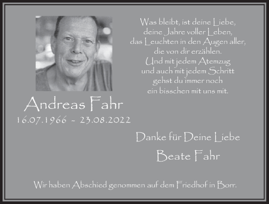 Traueranzeigen Von Andreas Fahr Wirtrauern