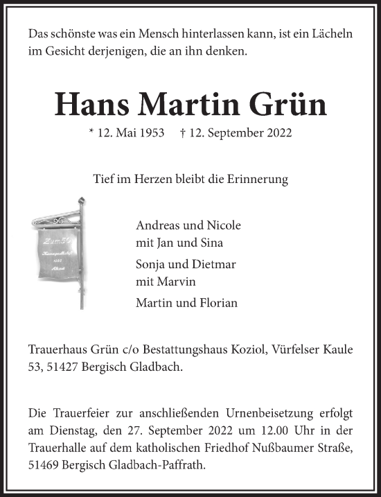 Traueranzeigen Von Hans Martin Gr N Wirtrauern