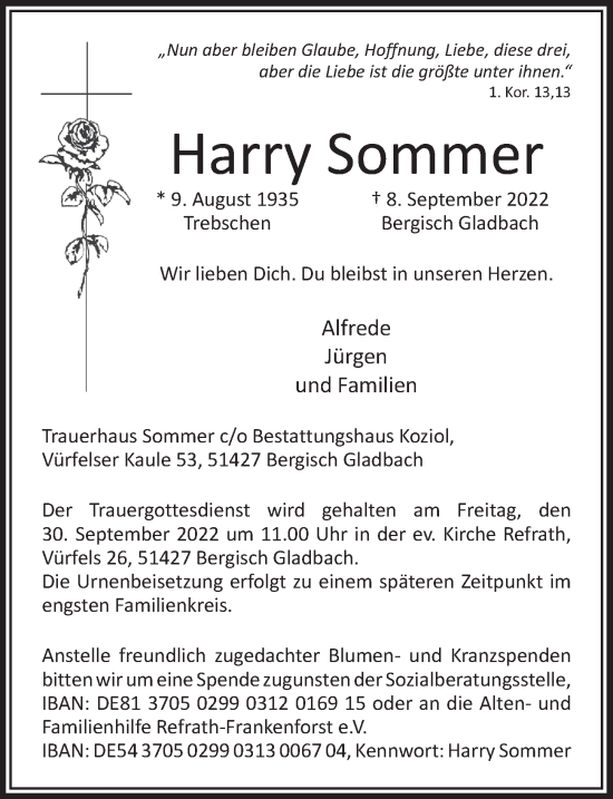 Traueranzeigen Von Harry Sommer Wirtrauern