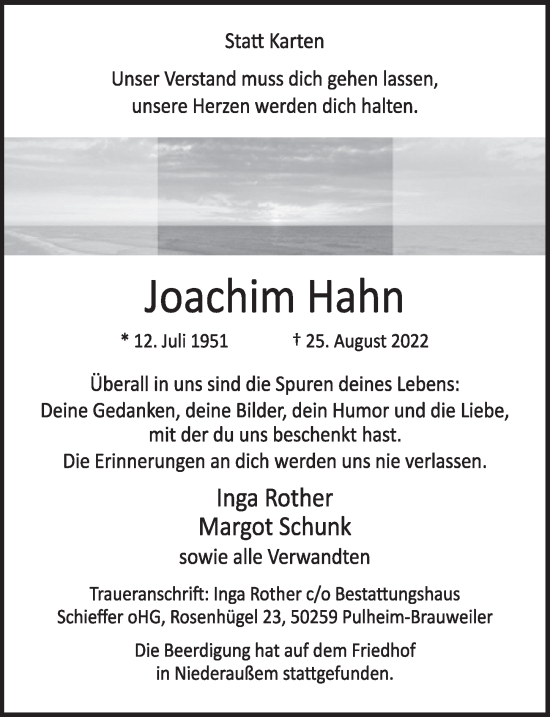 Traueranzeigen Von Joachim Hahn Wirtrauern