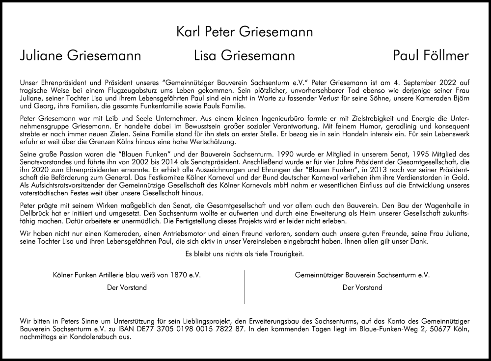 Traueranzeigen Von Peter Griesemann WirTrauern