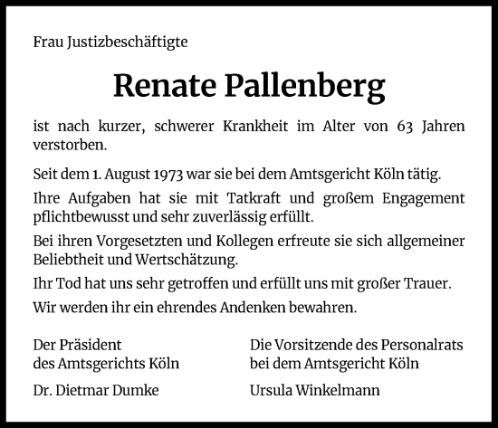 Traueranzeigen Von Renate Pallenberg Wirtrauern