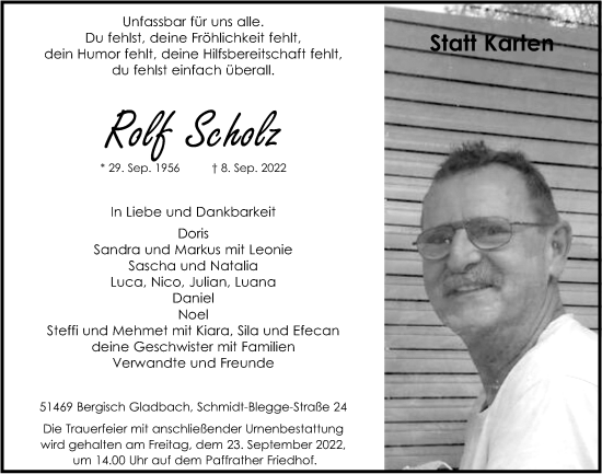 Traueranzeigen Von Rolf Scholz WirTrauern