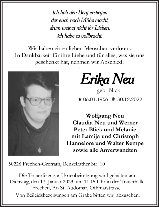 Traueranzeigen Von Erika Neu Wirtrauern