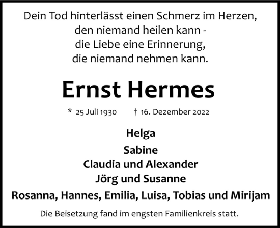 Traueranzeigen Von Ernst Hermes Wirtrauern