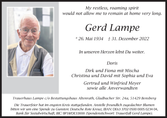 Traueranzeigen Von Gerd Lampe Wirtrauern