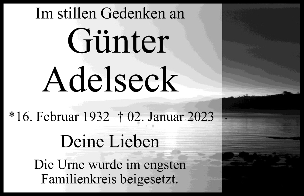 Traueranzeigen von Günter Adelseck WirTrauern