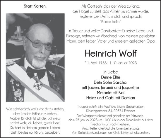 Traueranzeigen Von Heinrich Wolf WirTrauern