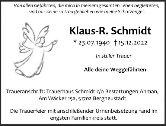 Traueranzeigen Von Klaus R Schmidt WirTrauern