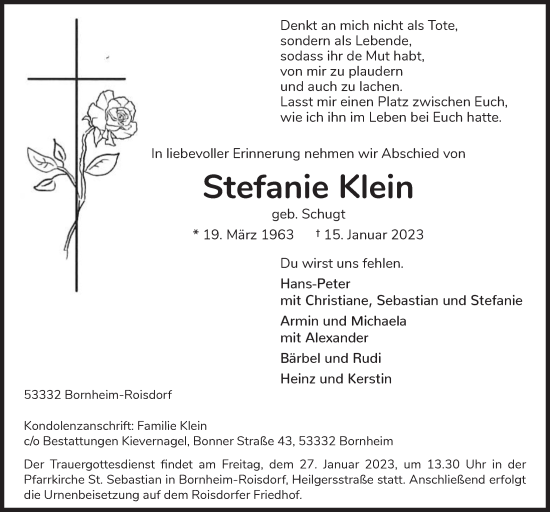 Traueranzeigen Von Stefanie Klein Wirtrauern