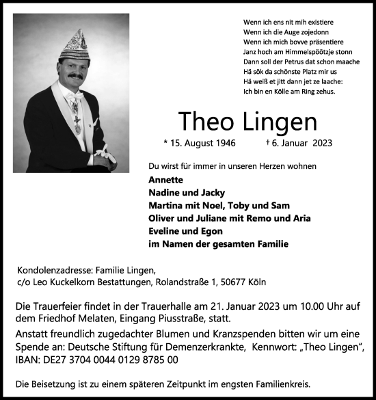 Traueranzeigen Von Theo Lingen WirTrauern