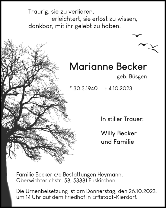 Traueranzeigen Von Marianne Becker WirTrauern