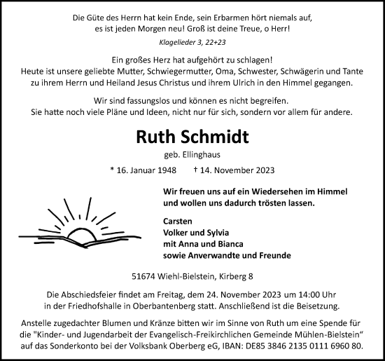 Anzeige von Ruth Schmidt von Kölner Stadt-Anzeiger / Kölnische Rundschau / Express